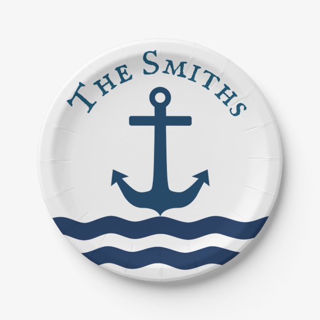 Sleek Anchor Nautical Custom Paper Plate (Front)