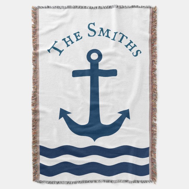 Sleek Anchor Nautical Custom Throw Blanket (Front Vertical)