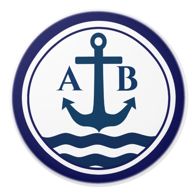 Sleek Anchor Nautical Initials Custom Ceramic Knob (Front)