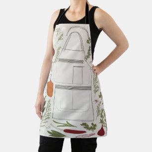 Sleek and modern line art of culinary herbs spices apron