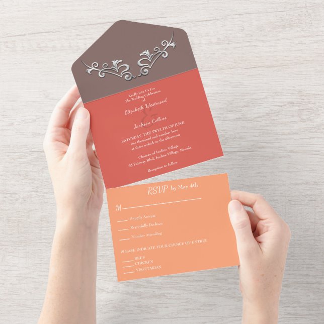 Sleek and Modern Sliver Wedding All In One Invitation (Tearaway)
