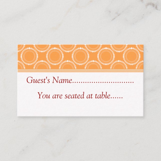 Sleek and Polished Wedding Place Cards, Orange Card (Front)