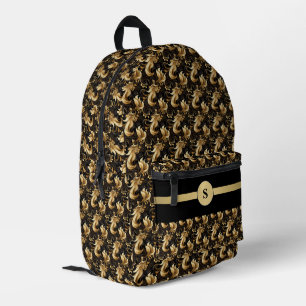 Sleek and Stylish: Black & Gold Personalised Printed Backpack