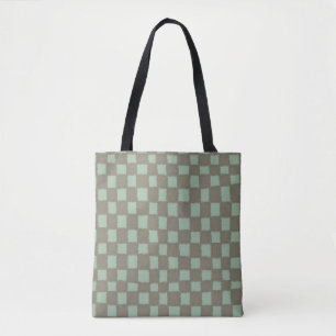 Sleek and Stylish Blue Grey Chequered Pattern Tote Bag
