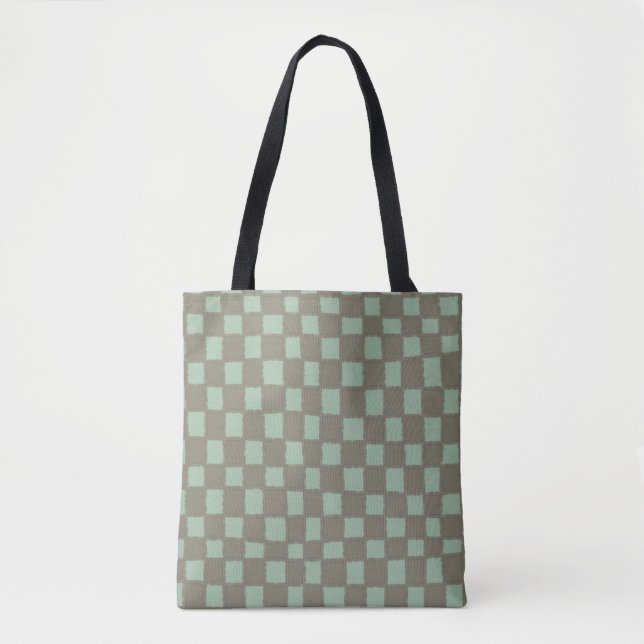 Sleek and Stylish  Blue Grey Chequered Pattern Tote Bag (Front)