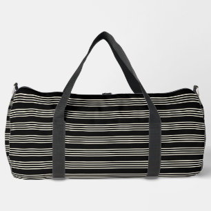 Sleek Black and Cream Horizontal Stripes Minimalis Duffle Bag