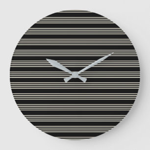 Sleek Black and Cream Horizontal Stripes Minimalis Large Clock
