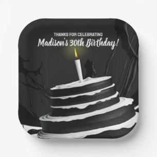 Sleek Black and White Cake Theme Birthday Party Paper Plate