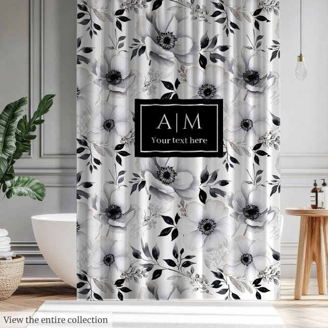 Sleek black and white flowers shower curtain (Sleek black and white flowers shower curtain)