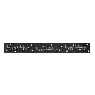 Sleek Black and White Happy Holidays Christmas  Satin Ribbon