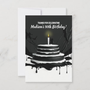 Sleek Black and White Theme Cake Birthday Party Thank You Card