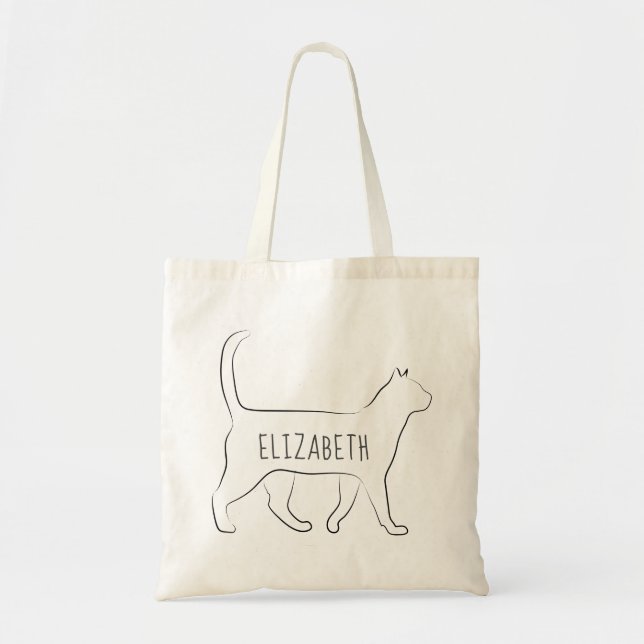 Sleek Black Cat Personalised with Your Name  Tote (Front)