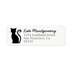 Sleek Black Cat Silhouette Return Address Label