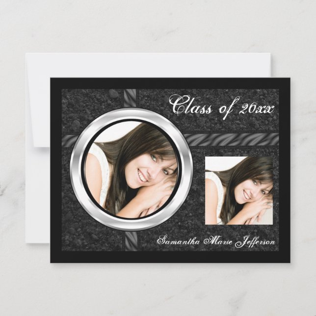 Sleek Black/Chrome Frame Graduation Announcement (Front)