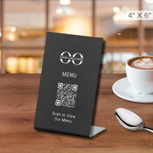 Sleek Black Custom QR Code Menu Pedestal Sign