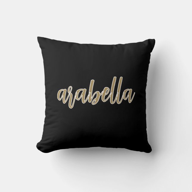 Sleek Black Design with Gold Script Cushion (Front)