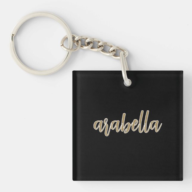 Sleek Black Design with Gold Script Key Ring (Front)