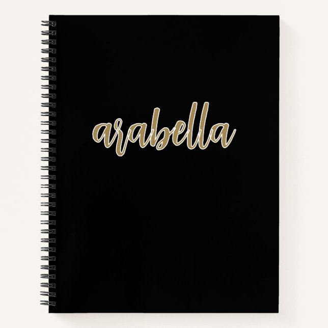 Sleek Black Design with Gold Script Notebook (Front)