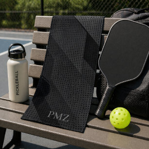 Sleek Black Geometric Initials Sports Hand Towel