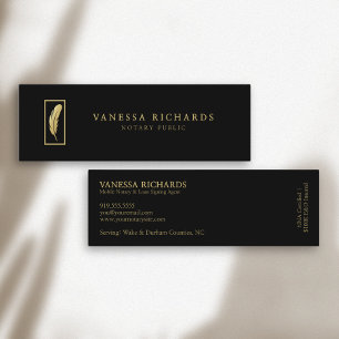 Sleek Black & Gold Feather Photo QR Code Notary Mini Business Card
