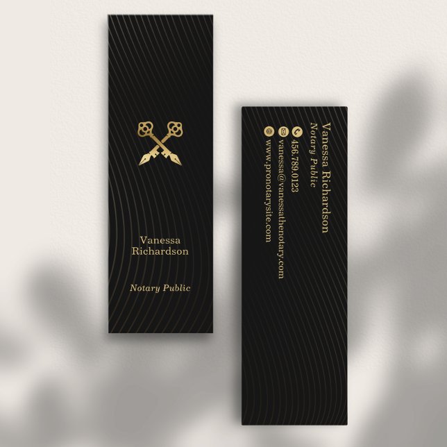 Sleek Black & Gold Pens Luxury Notary Public Mini Business Card (Creator Uploaded)