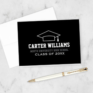 Sleek Black Graduation Cap Outline Thank You Card