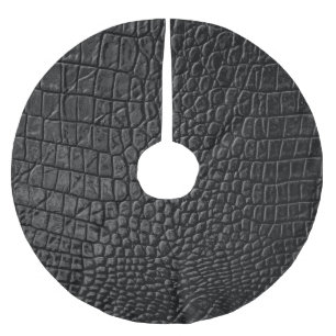 Sleek Black: Leather Texture Elegance Brushed Polyester Tree Skirt