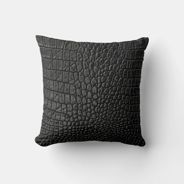 Sleek Black: Leather Texture Elegance Cushion (Front)