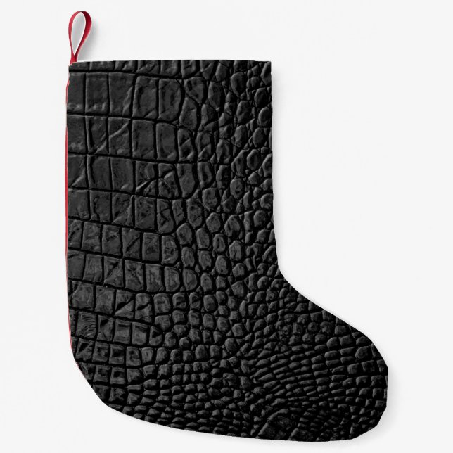 Sleek Black: Leather Texture Elegance Small Christmas Stocking (Front)