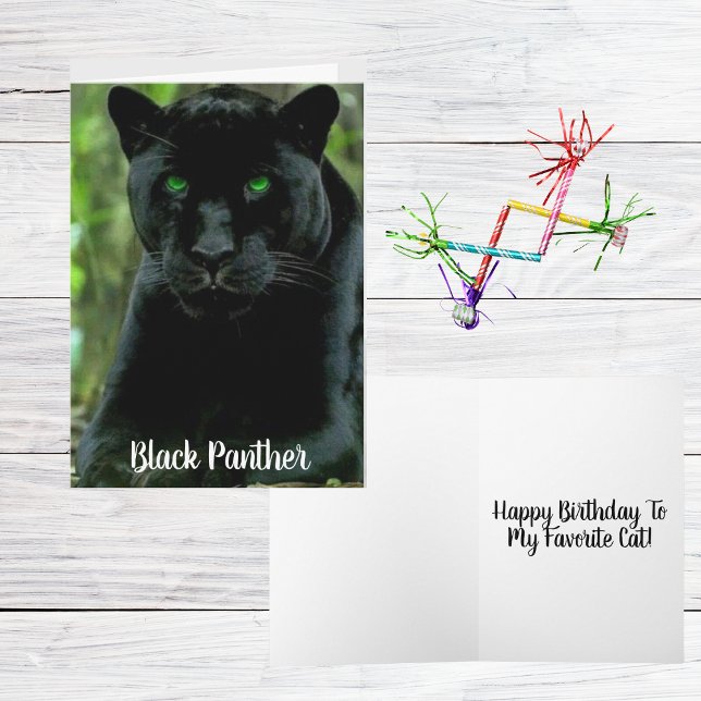 Sleek Black Panther Cat with Green Eyes Card (Creator Uploaded)