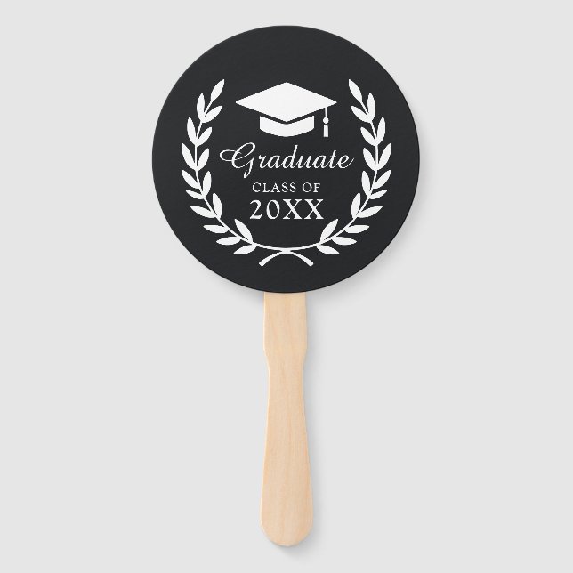 Sleek Black Personalised Graduation Photo Emblem Hand Fan (Front)