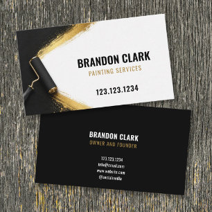 Sleek Black Roller with Gold Sweep Painting Business Card