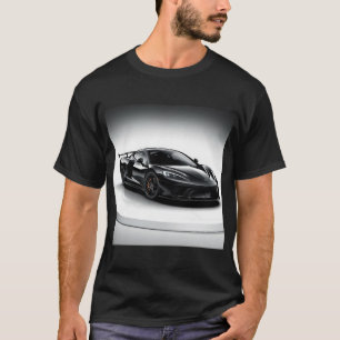 Sleek Black Sports Car on a Rotating Display T-Shirt