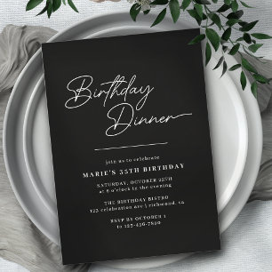 Sleek Black Typography   Elegant Birthday Dinner Invitation