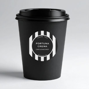 Sleek Black White Stripe Business Name Thank You Classic Round Sticker