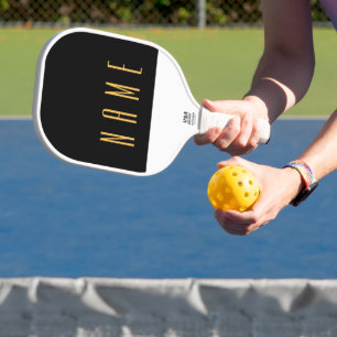 Sleek Black White Three Quarter Colour Block Text Pickleball Paddle