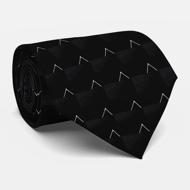 Sleek Black White V Pattern Neck Tie (Rolled)