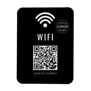 Sleek Black WiFi Magnet with Logo and Easy QR Code