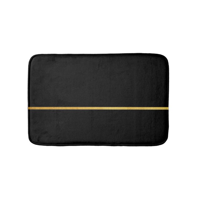 Sleek Black with Gold Stripe Bath Mat (Front)