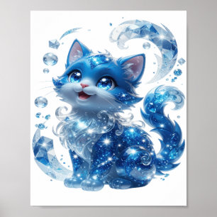 Sleek Blue BLUE CAT WITH DIAMONDS AND STARS Poster