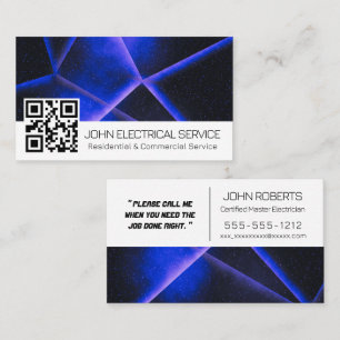 Sleek Blue Geometry Electrician with QR Code Business Card