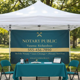 Sleek Blue & Gold Notary Business Marketing Event Banner