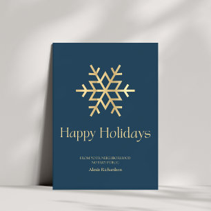 Sleek Blue Gold Snowflake Notary Happy Holidays Holiday Card