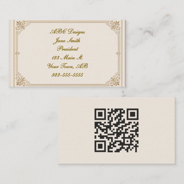 Sleek Brown Border QR Code Business Card (Front/Back)