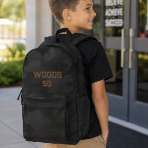 Sleek Camo Deep Black Dark Charcoal Customisable Printed Backpack