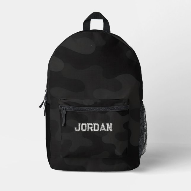 Sleek Camo Deep Black Dark Charcoal | Customisable Printed Backpack (Front)