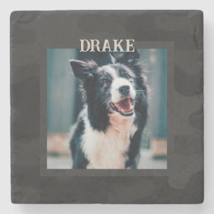 Sleek Camo Deep Black Dark Charcoal Pet Photo  Stone Coaster