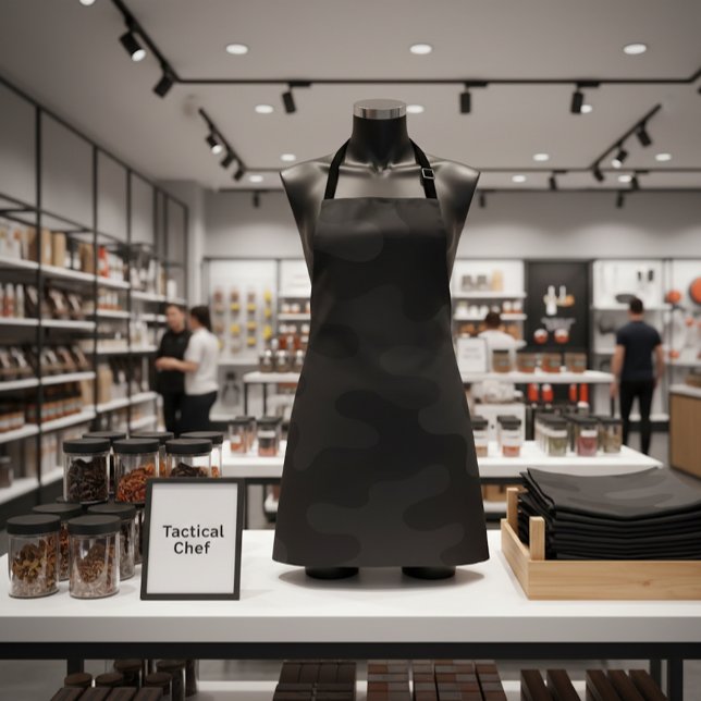 Sleek Camo Deep Black Dark Charcoal Tones Modern  Apron (Creator Uploaded)