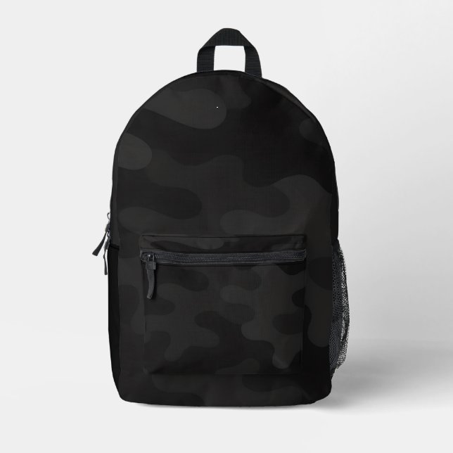 Sleek Camo Deep Black Dark Charcoal Tones Modern  Printed Backpack (Front)
