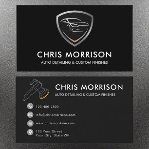Sleek Car Detailing Shield Logo Professional Business Card